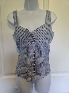 American Living Blue and White Striped Lace-Up Tank